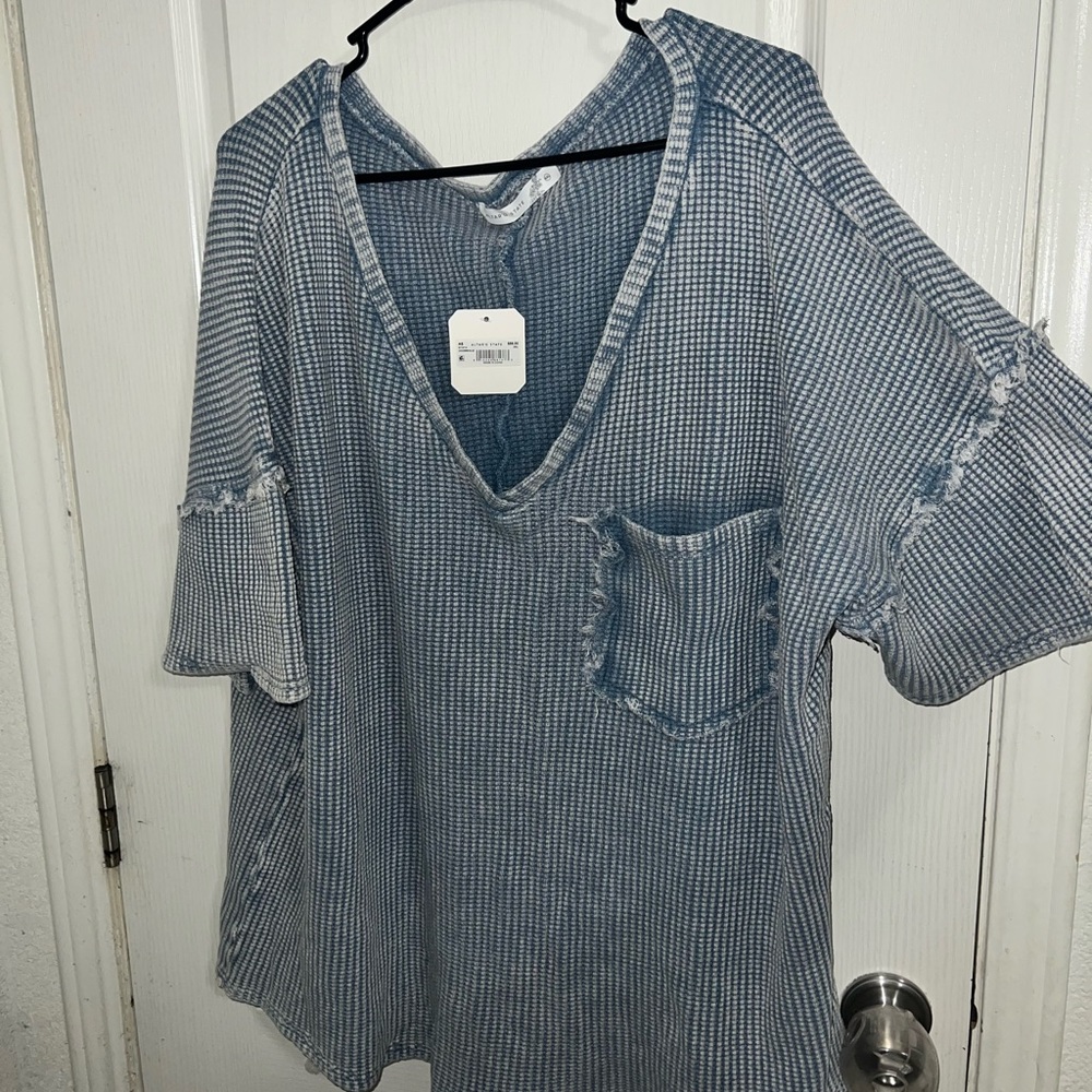 Altar'd State Blue Checkered V-Neck Top
